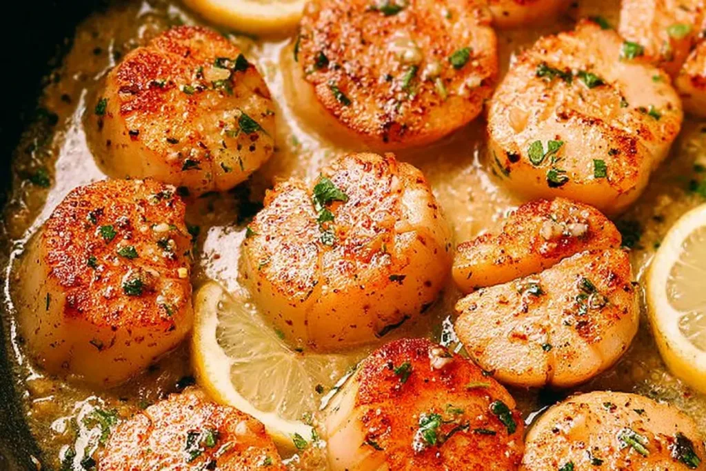 Garlic Butter Seared Scallops on a Plate