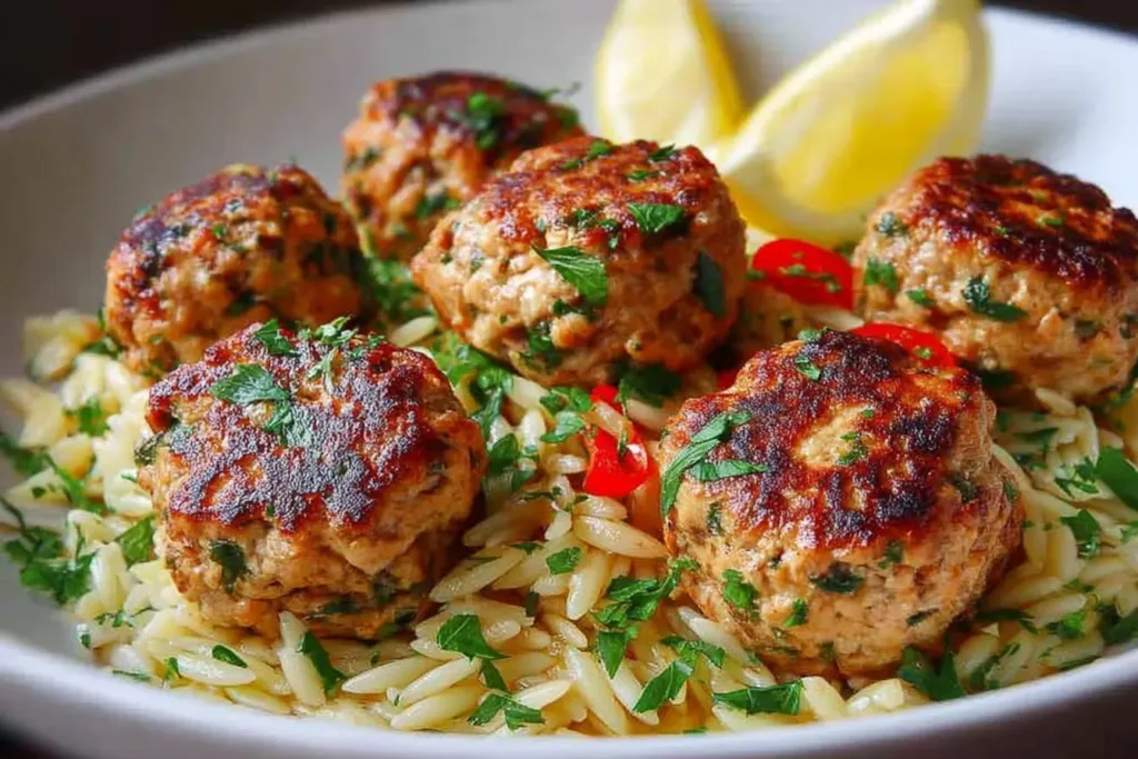 Greek Chicken Meatballs with Lemon Orzo – Healthy Dinner Plate