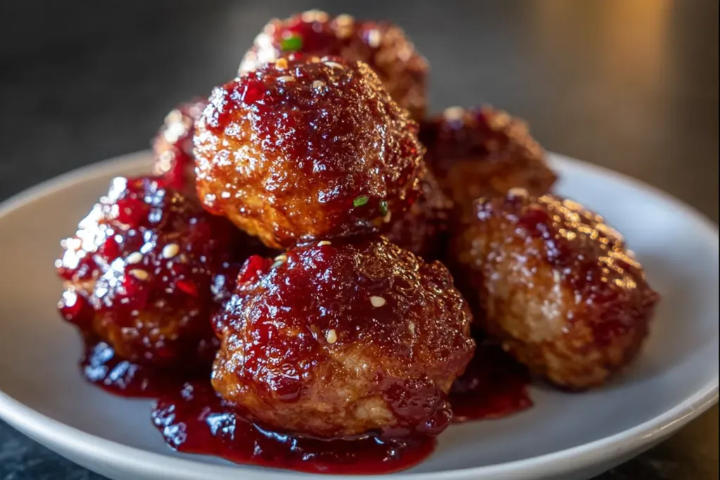 Harvest Turkey Meatballs with Cranberry Glaze - Deliciously Festive