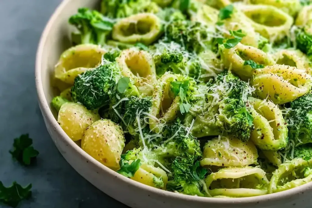 High Protein Broccoli Pasta in a Bowl
