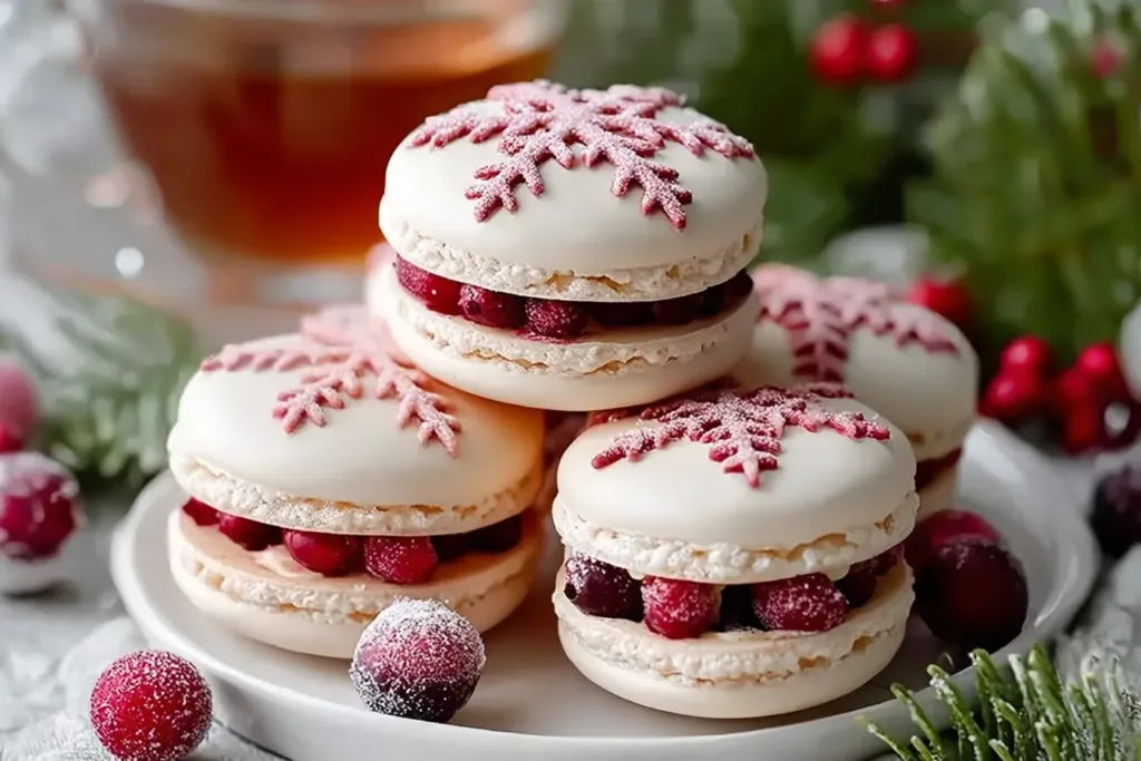 SNOWFLAKE CRANBERRY CHRISTMAS MACARONS: A Festive Treat! 4 holiday bagel faces create fun snowmen reindeer wreaths 2 SNOWFLAKE CRANBERRY CHRISTMAS MACARONS: A Festive Treat!