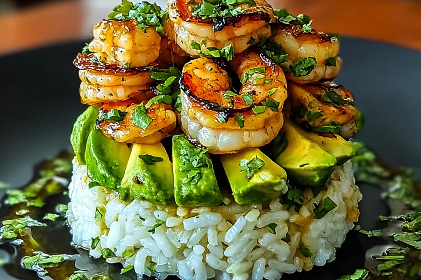 Honey Lime Shrimp & Avocado Rice Stack