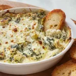 Creamy Hot Spinach Artichoke Dip in a Serving Bowl