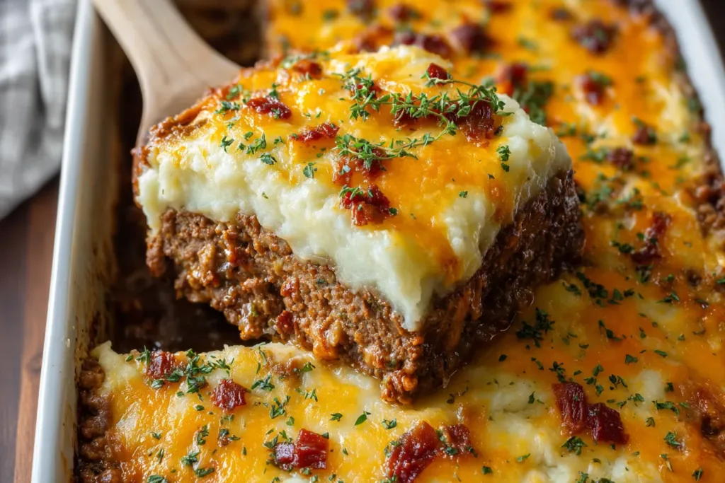 Delicious Meatloaf with Mashed Potatoes and Cheese