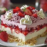 No-Bake Strawberry Crunch Cake Slices Ready to Serve