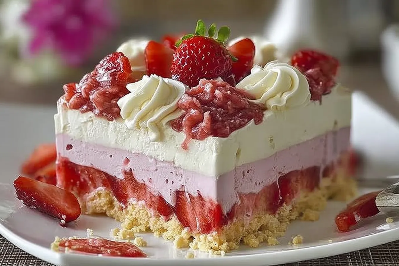 No-Bake Strawberry Crunch Cake – Refreshing Summer Dessert