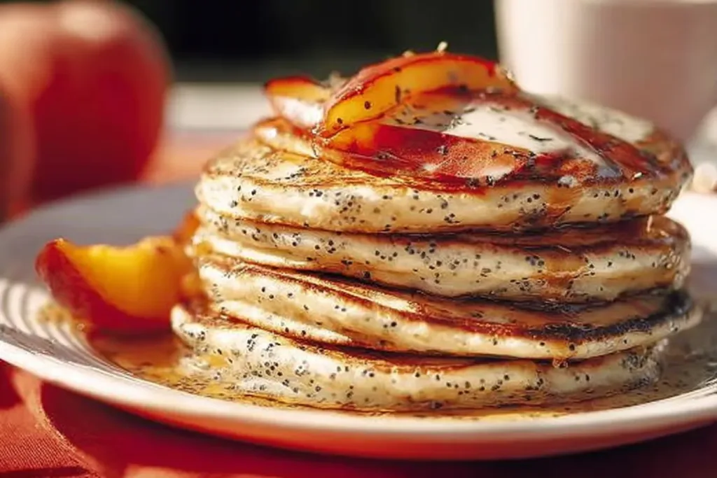 Delicious Peach And Poppyseed Sour Cream Pancakes