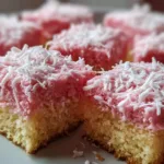 "Delicious Pink Coconut Snowball Cake Bars Ready to Serve"