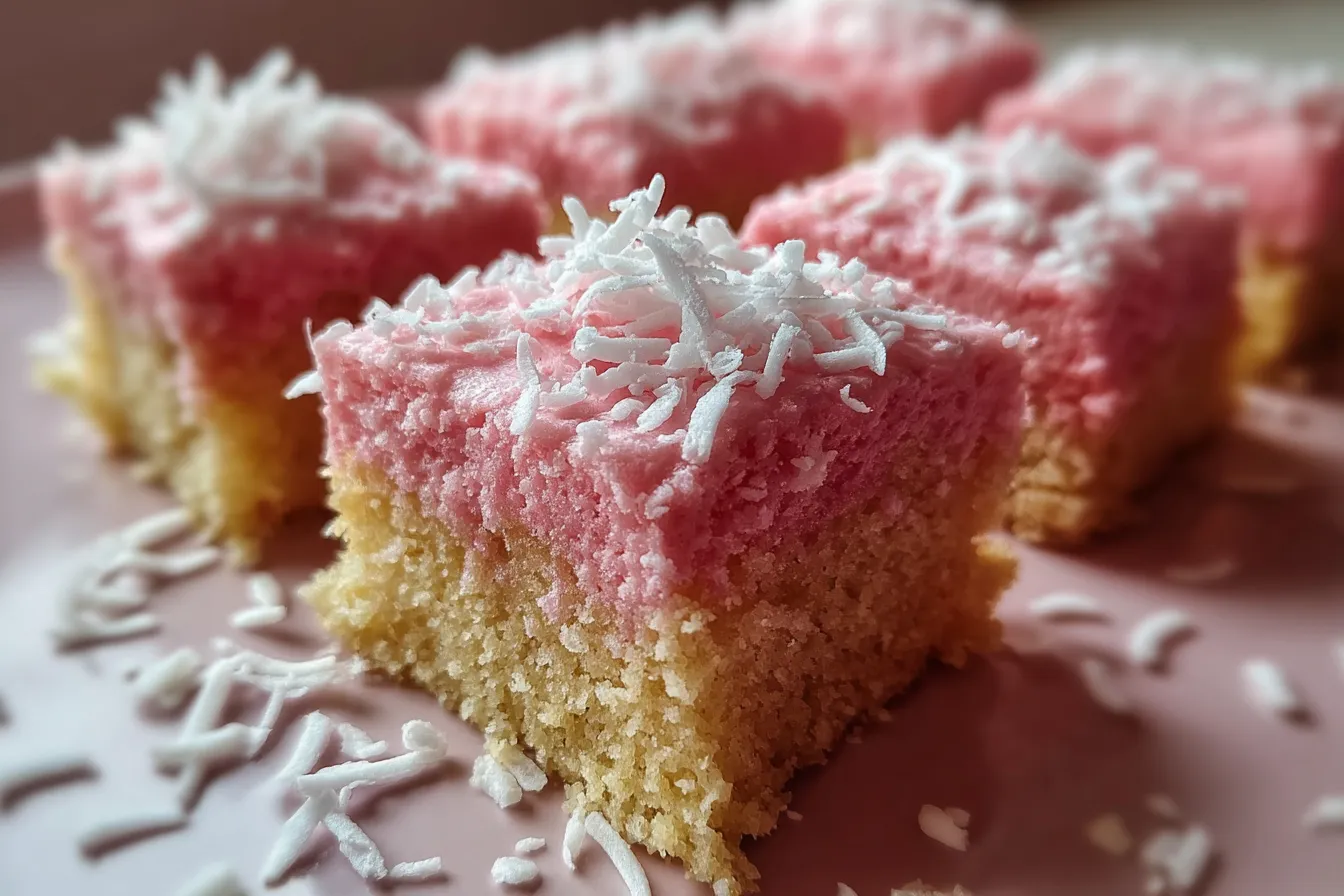 Pink Coconut Snowball Cake Bars 