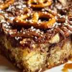 Salted Caramel Pretzel Blondies on a Wooden Serving Board