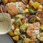 Sheet Pan Honey Mustard Chicken Thighs and Veggies Ready to Serve