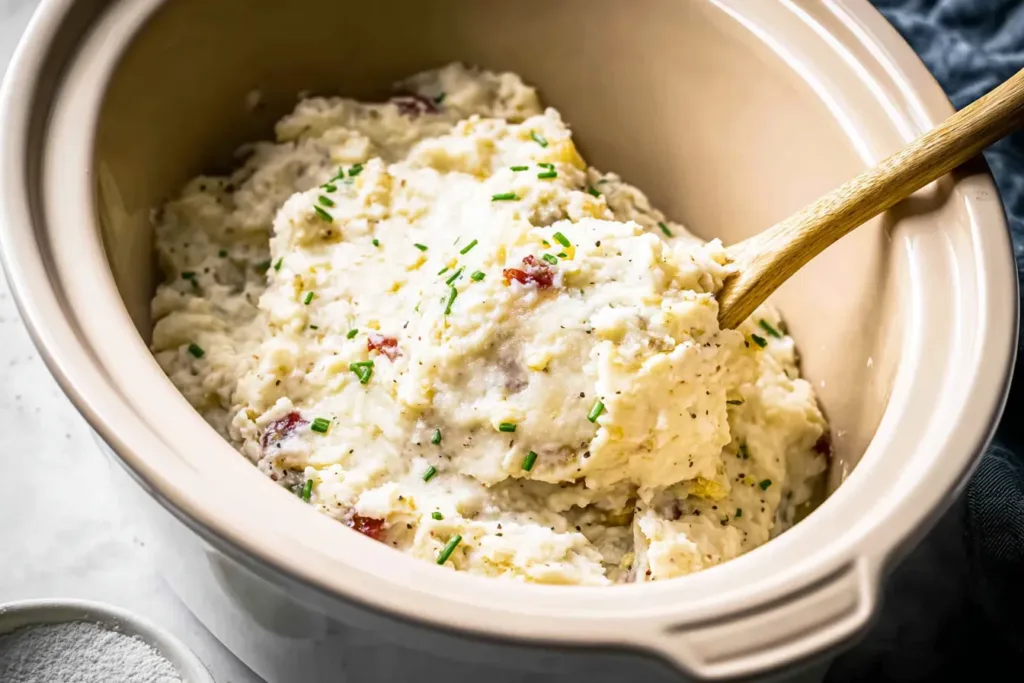 Delicious Slow Cooker Garlic Mashed Potatoes Served Warm