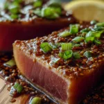 Soy-Ginger Tuna Steaks Plated with Fresh Vegetables
