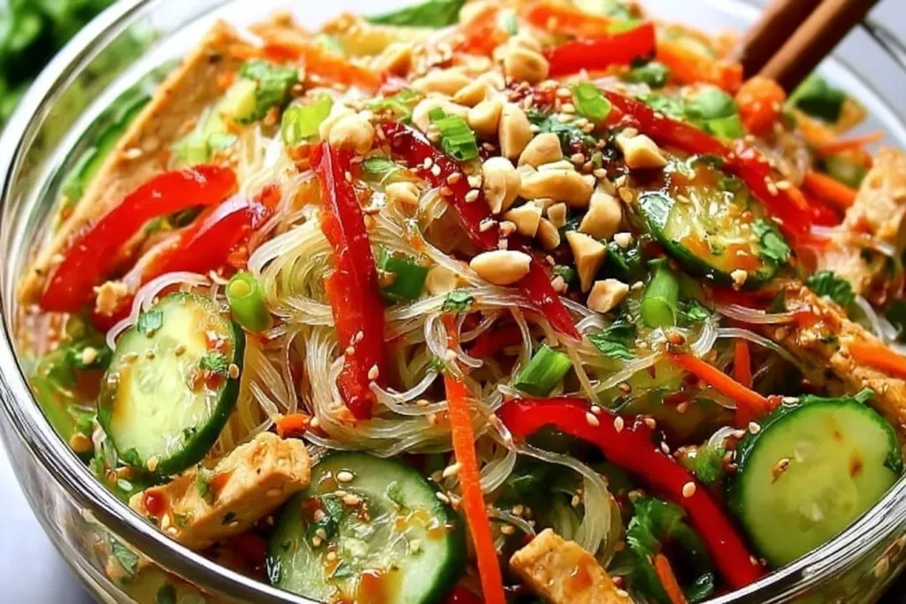 Colorful Spring Roll Salad with Spicy Ginger Dressing