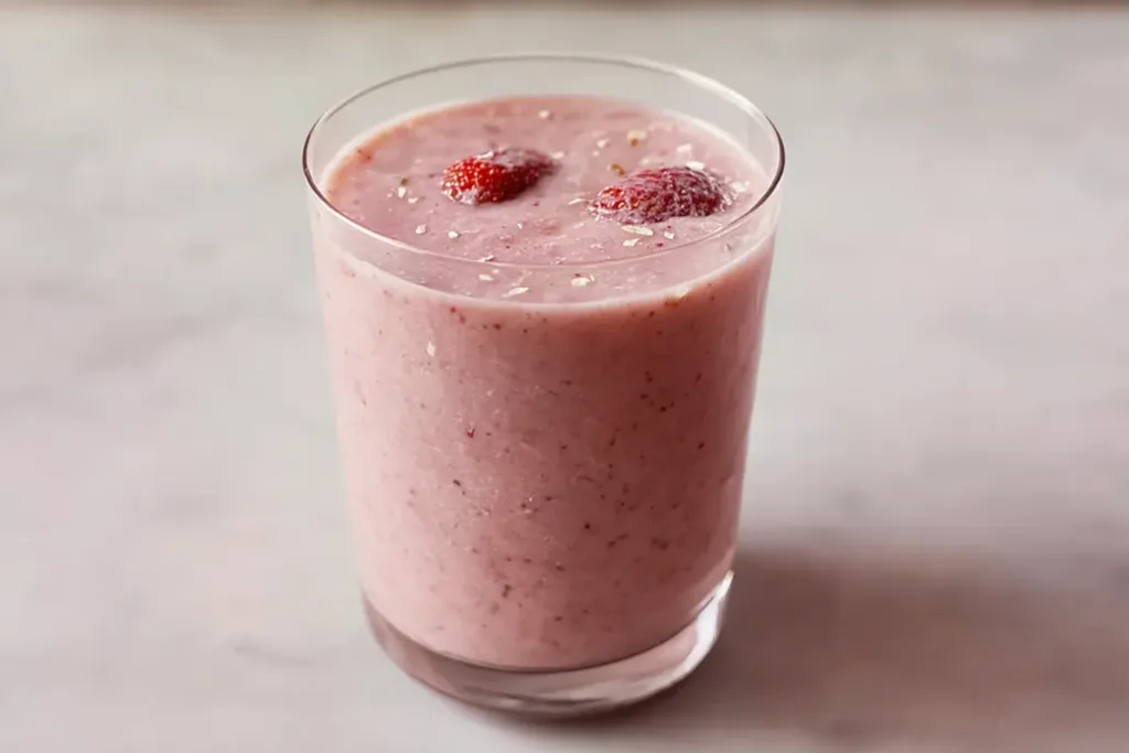 Strawberry Oatmeal Breakfast Smoothie in a Glass
