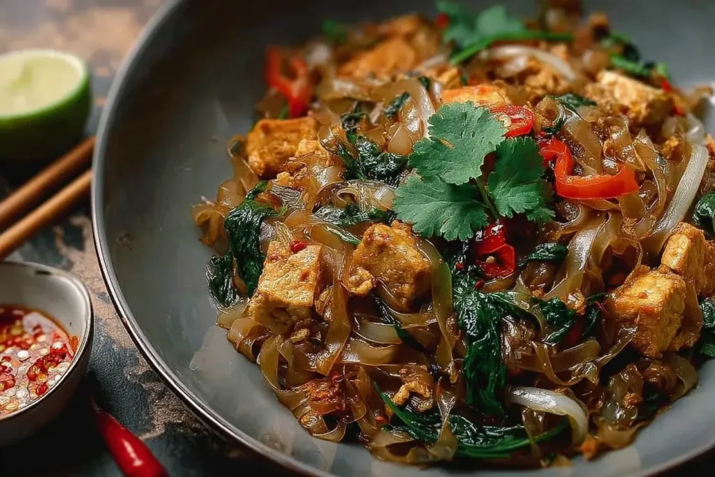 Street Style Thai Drunken Noodles in a Bowl