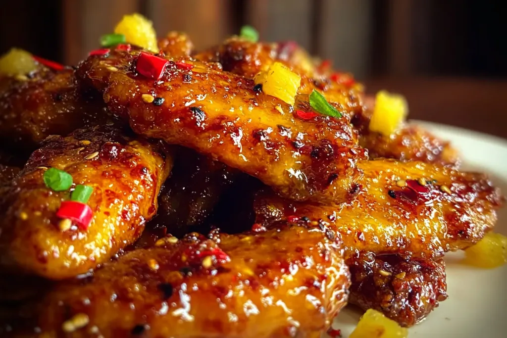 Sweet & Spicy Pineapple Cowboy Candy Chicken Wings on a Plate