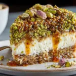 Baklava Pistachio Cheesecake Slice