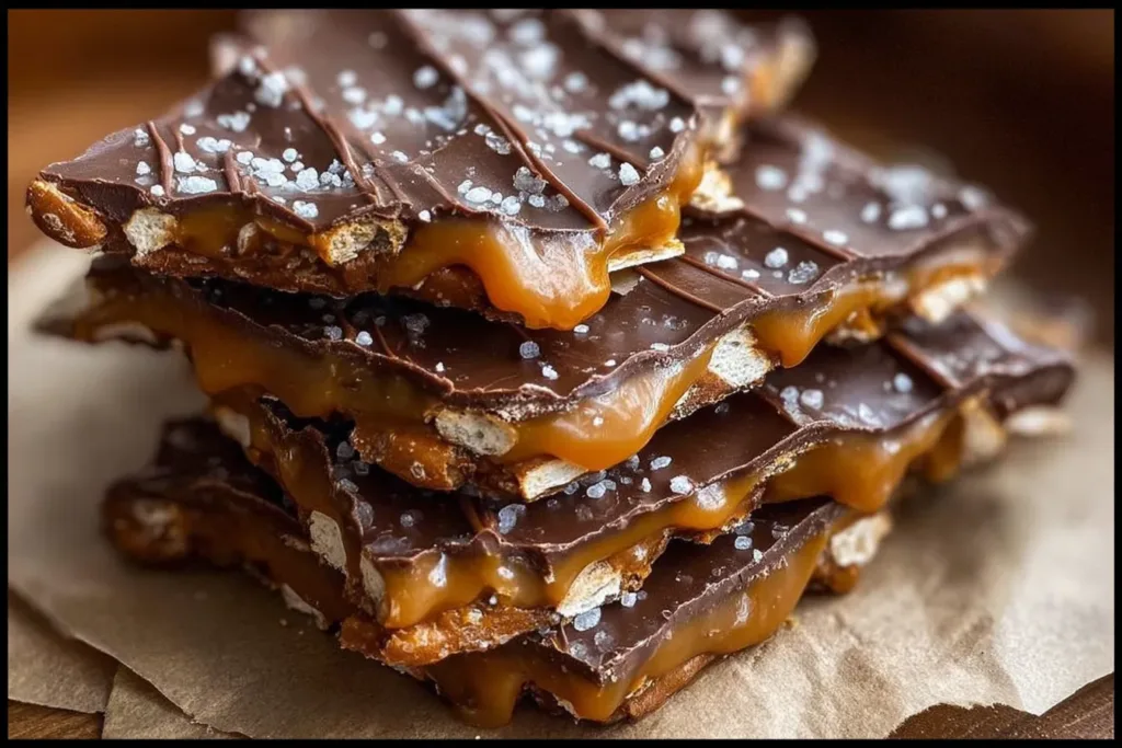 The Best Salted Caramel Pretzel Bark Close-Up