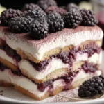 Blackberry Tiramisu Slices on a Platter