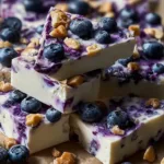 Blueberry Frozen Cottage Cheese Bark on a Plate