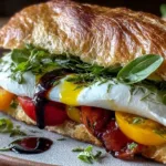 Burrata Italian Focaccia Sandwich Close-Up