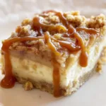 Caramel Apple Cheesecake Bars on a White Plate