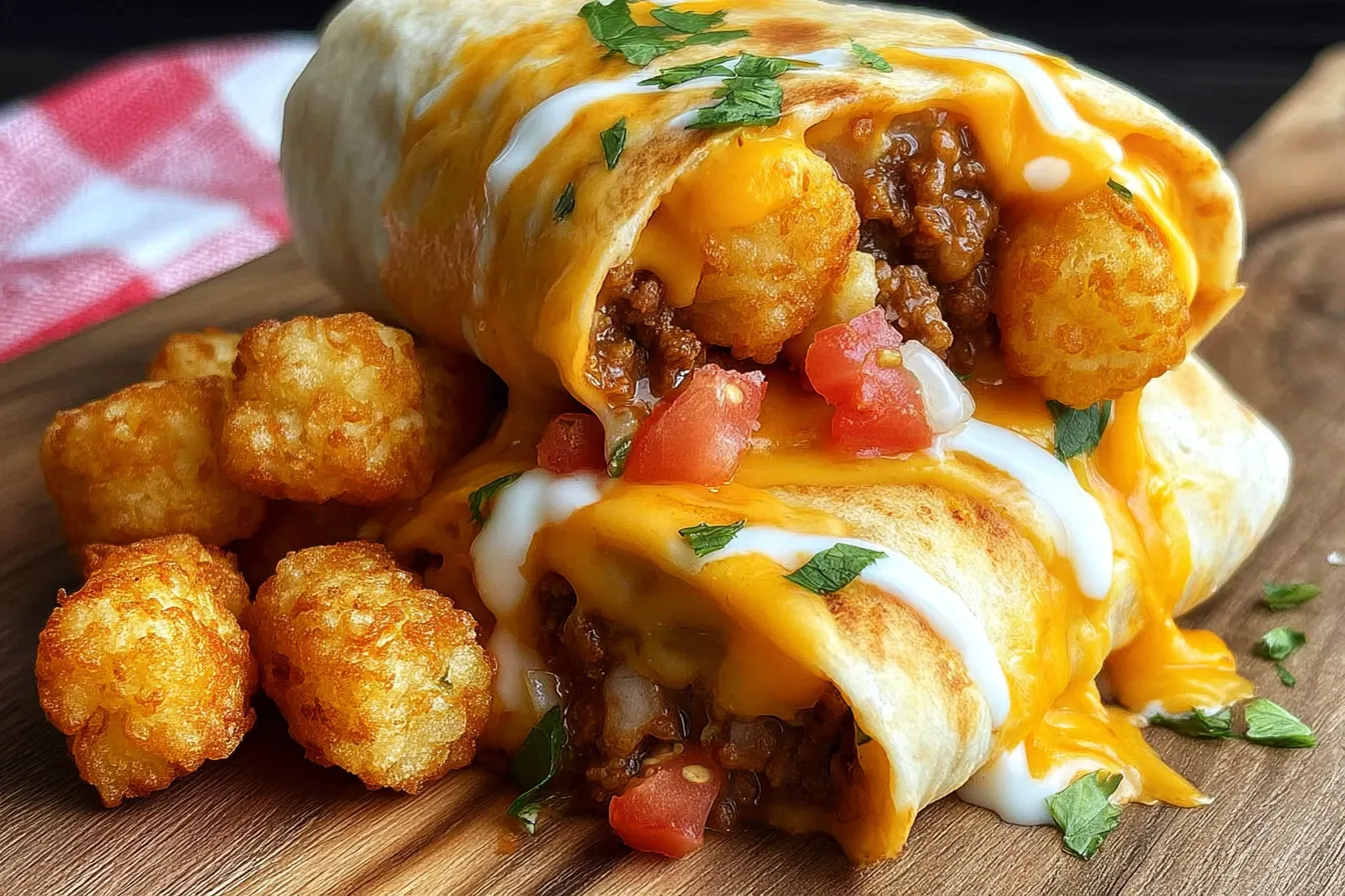Cheesy Potato Burritos with Crispy Tater Tots