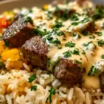 Cheesy Steak and Queso Rice - Fast Dinner Delight