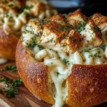 Cheesy Chicken Alfredo Garlic Bread Bowls