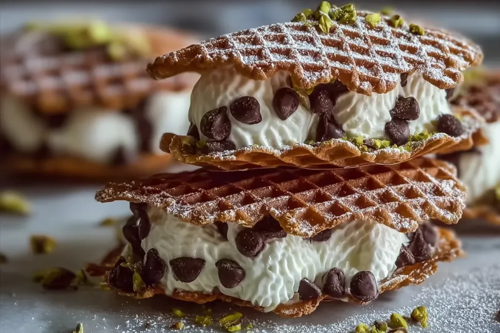 Delicious Chocolate Cannoli Pizzelle Sandwiches
