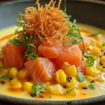 Corn Gazpacho with Salmon and Crispy Rice - Summer's Best Bite
