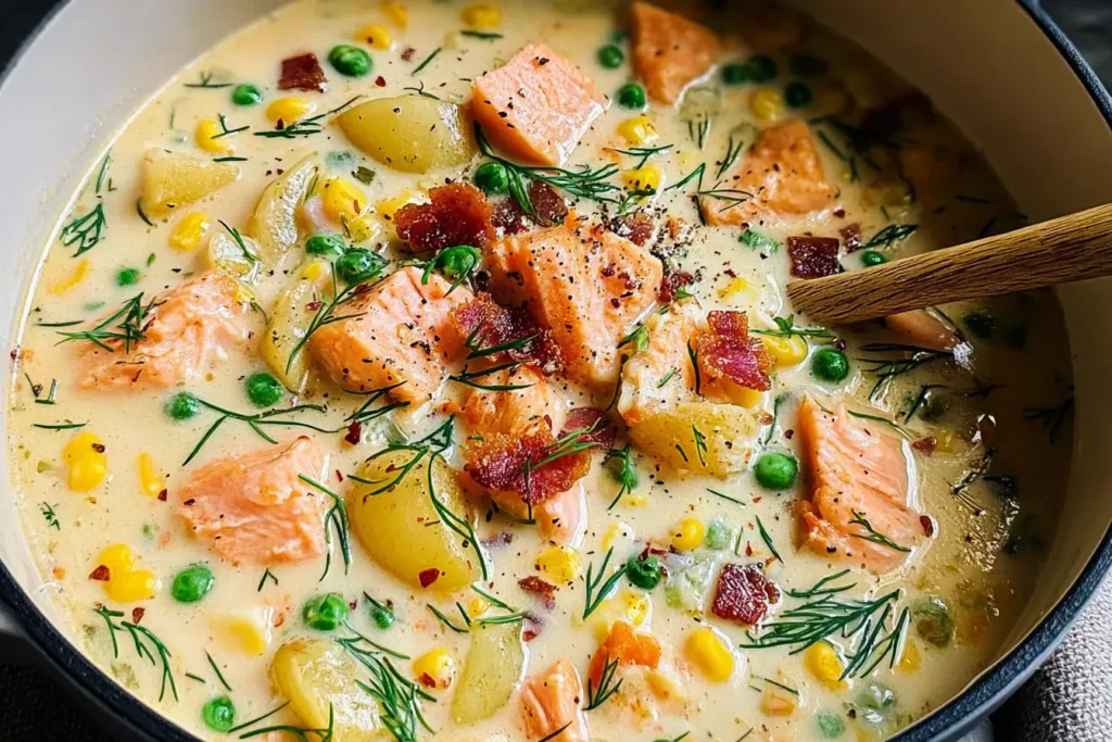 Creamy Salmon Corn Chowder Ready to Serve