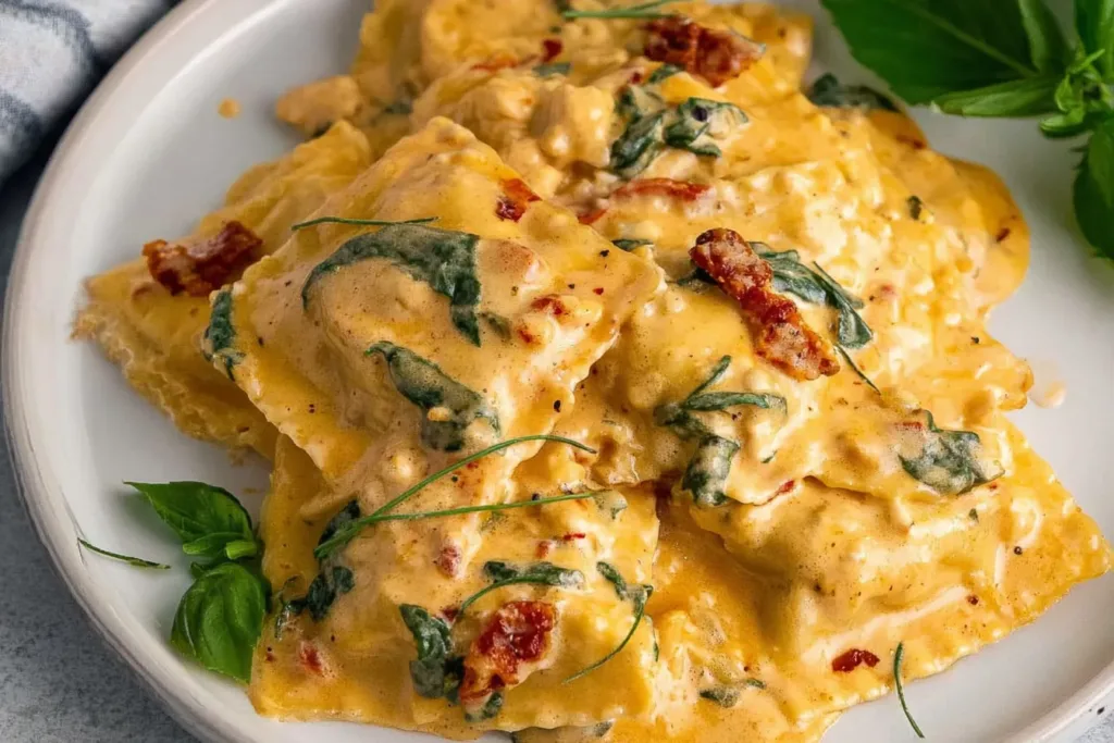 Creamy Tuscan Ravioli in a Bowl
