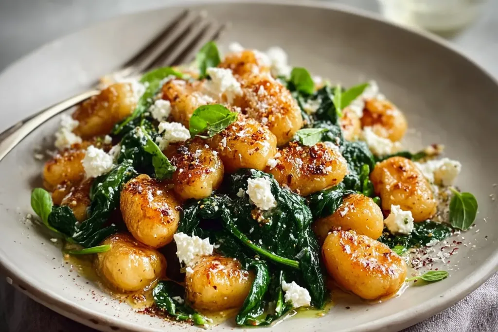 Delicious Crispy Gnocchi With Spinach And Feta