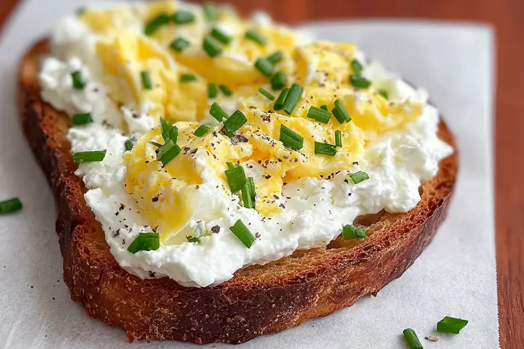 Easy 6-Ingredient Egg and Ricotta Toast on a Breakfast Plate