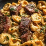 Delicious Easy Garlic Steak Tortellini in Creamy Sauce