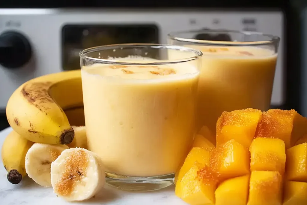 Bright and Creamy Easy Mango Banana Smoothie in a Glass