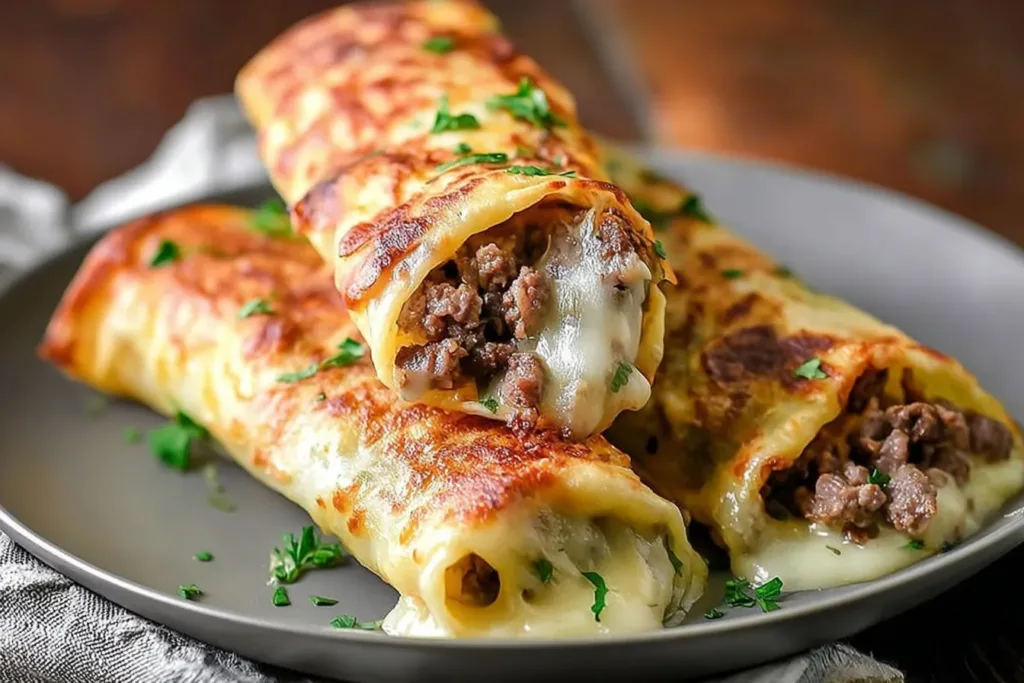 Keto Philly Cheesesteak Rolls on a Plate