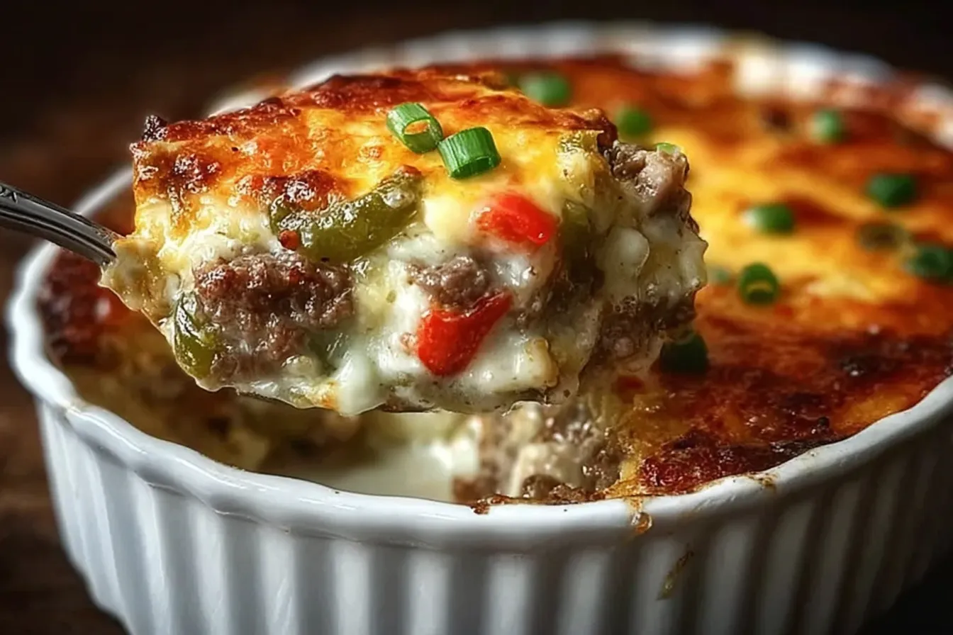 Low Carb Philly Cheesesteak Casserole