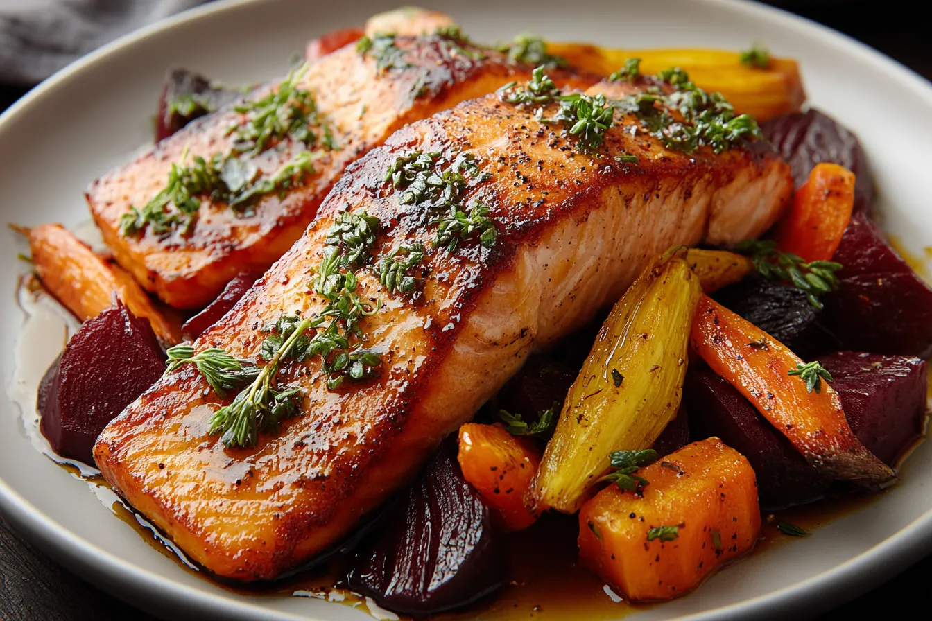 Maple-Glazed Salmon with Roasted Root Vegetables Recipe
