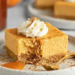 No Bake Pumpkin Cheesecake Bars on a Platter