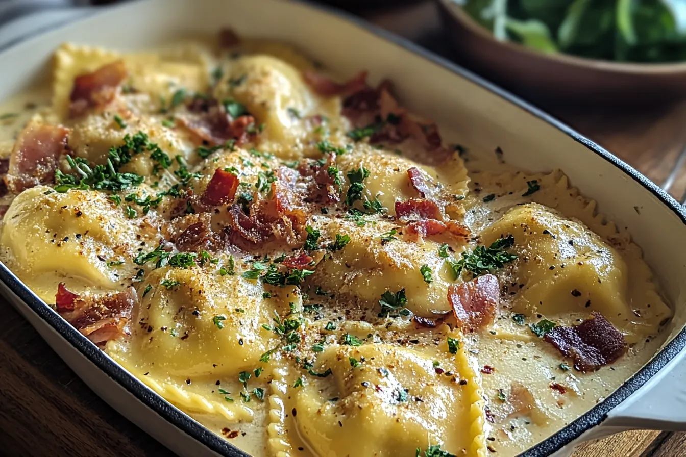 Olive Garden-Inspired Ravioli Carbonara