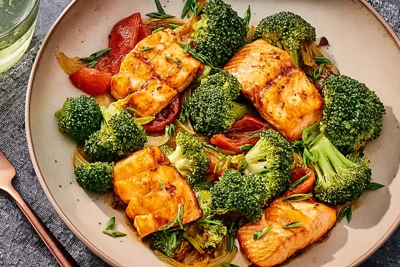 One-Skillet Garlicky Salmon & Broccoli