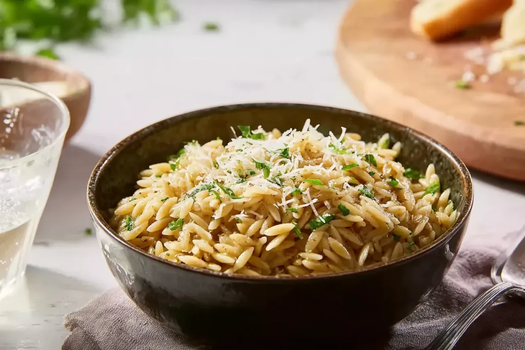 Creamy Parmesan Garlic Orzo in a Bowl
