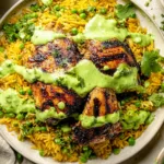 Delicious Peruvian Chicken & Rice with Green Sauce Plate