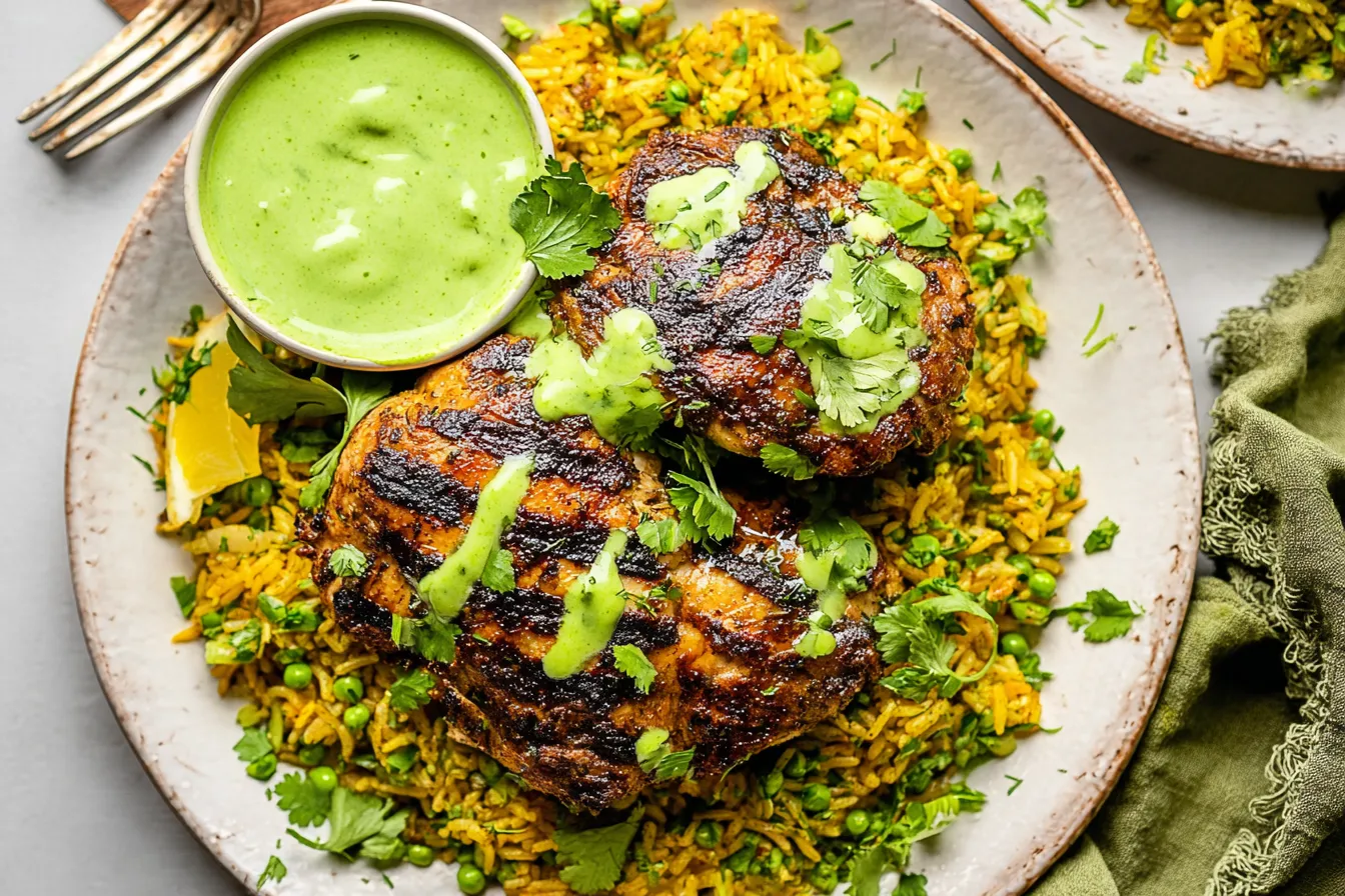 Peruvian Chicken & Rice with Green Sauce 