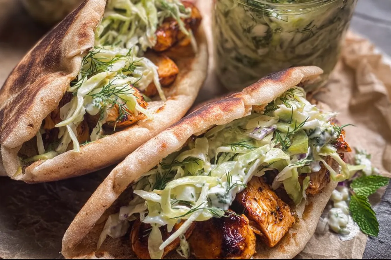 Sheet Pan Chicken Pitas with Herby Ranch Slaw