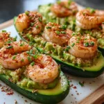 Shrimp Avocado Cucumber Boats on a Serving Platter