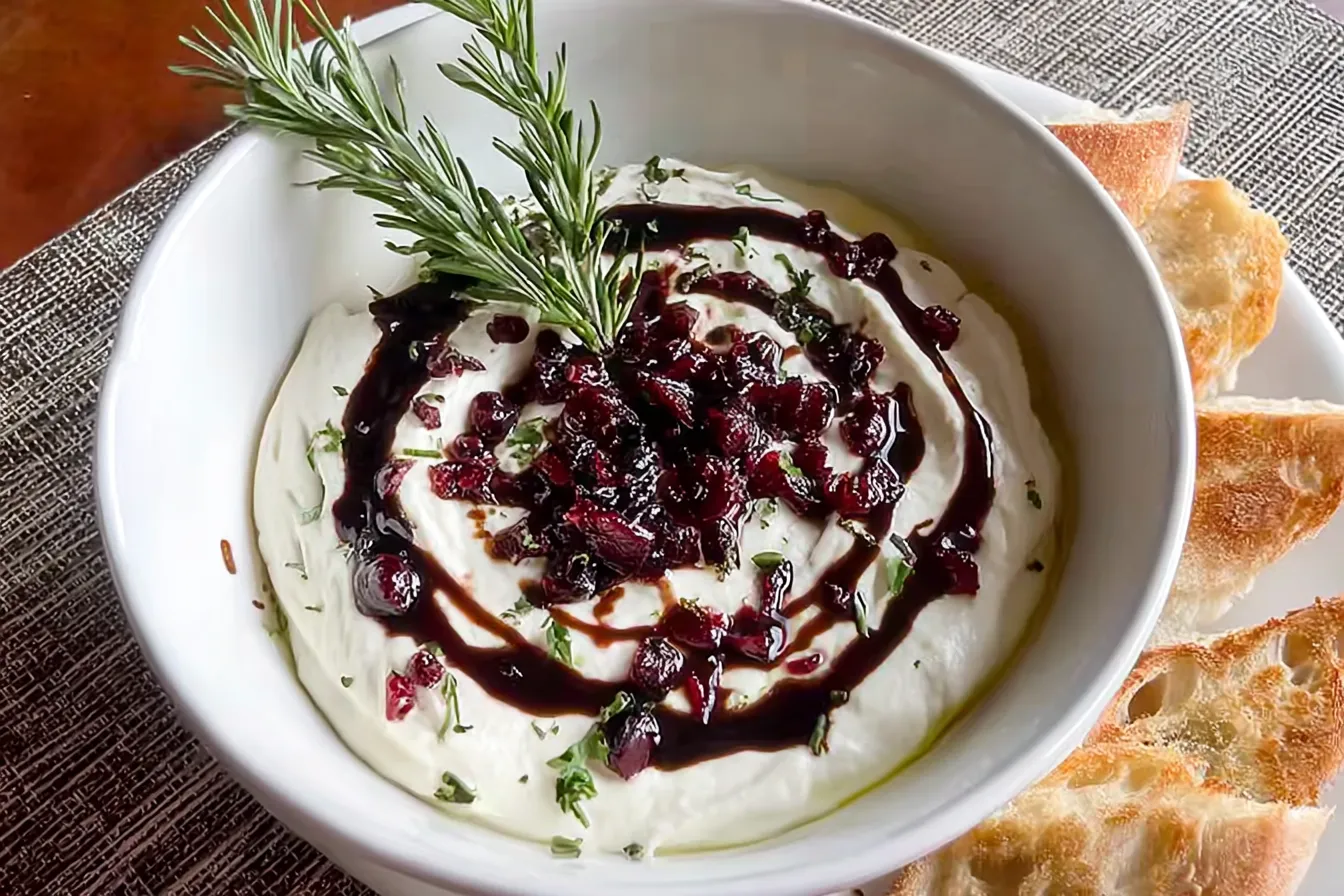Simple Whipped Ricotta Dip with Balsamic and Cranberries